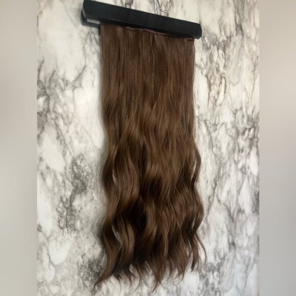 20 IN VOLUMIZING WEFT CLIP IN SET CHESTNUT BROWN CURLY WAVE HAIR EXTENSIONS - Picture 1 of 8